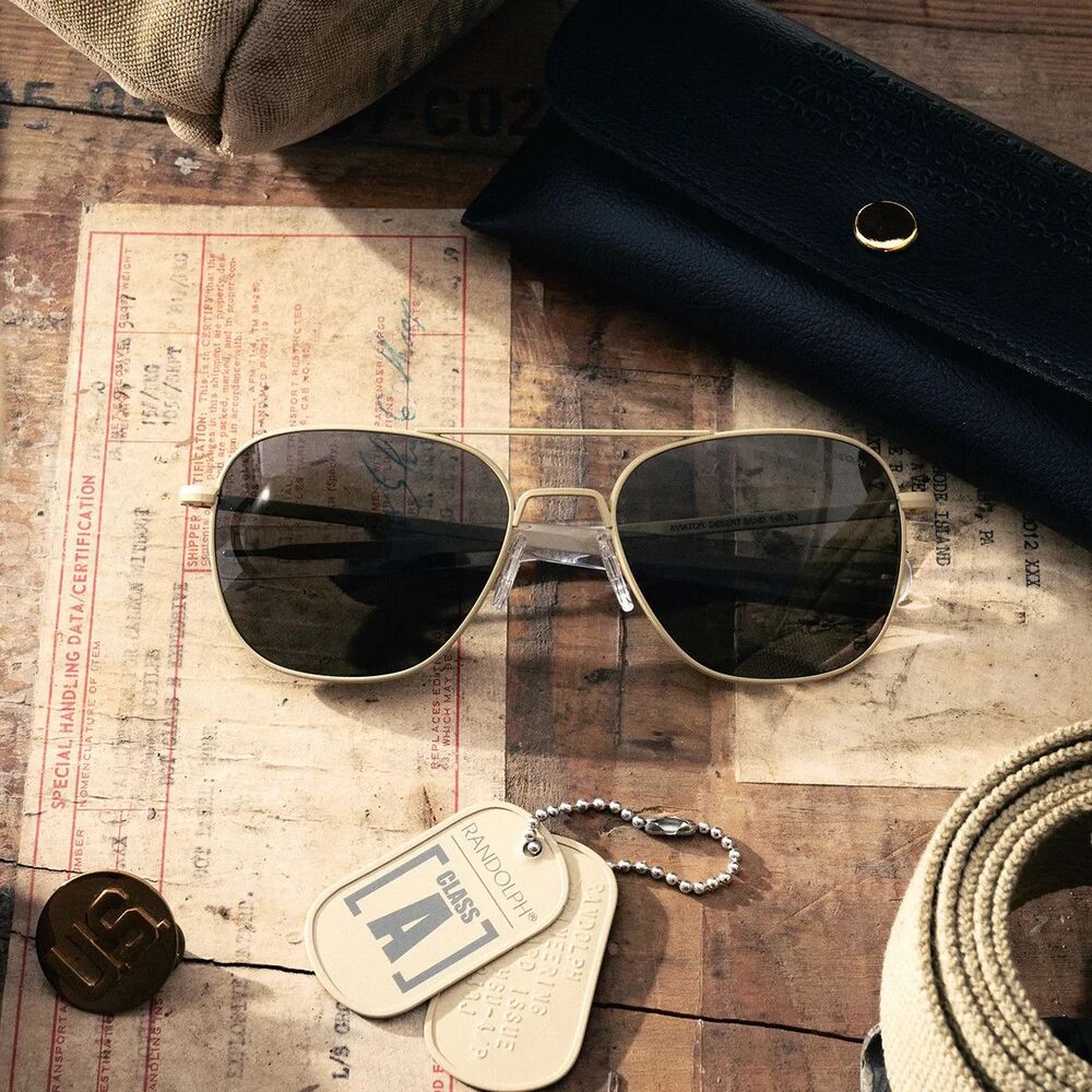 Randolph Engineering Aviator Sunglasses 58mm Desert Sand Gray Glass AF412 NIB